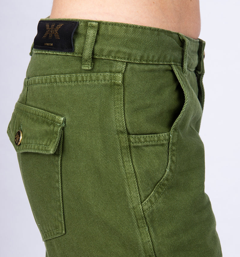 Grüne Low Waist Wide Leg Cargo Hose aus derben Jeans mit