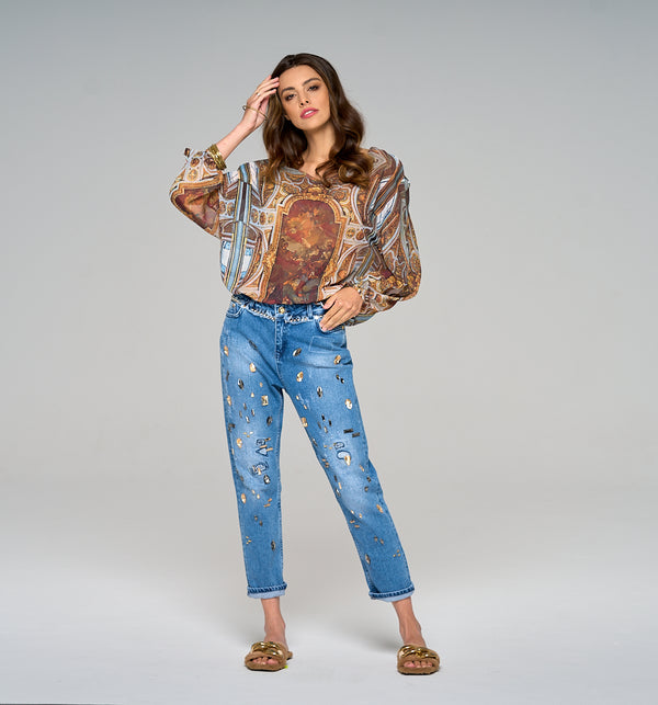 Victoria The  Royal  Denim  Loose Fit Jeans mit Glassteinen Hand benäht