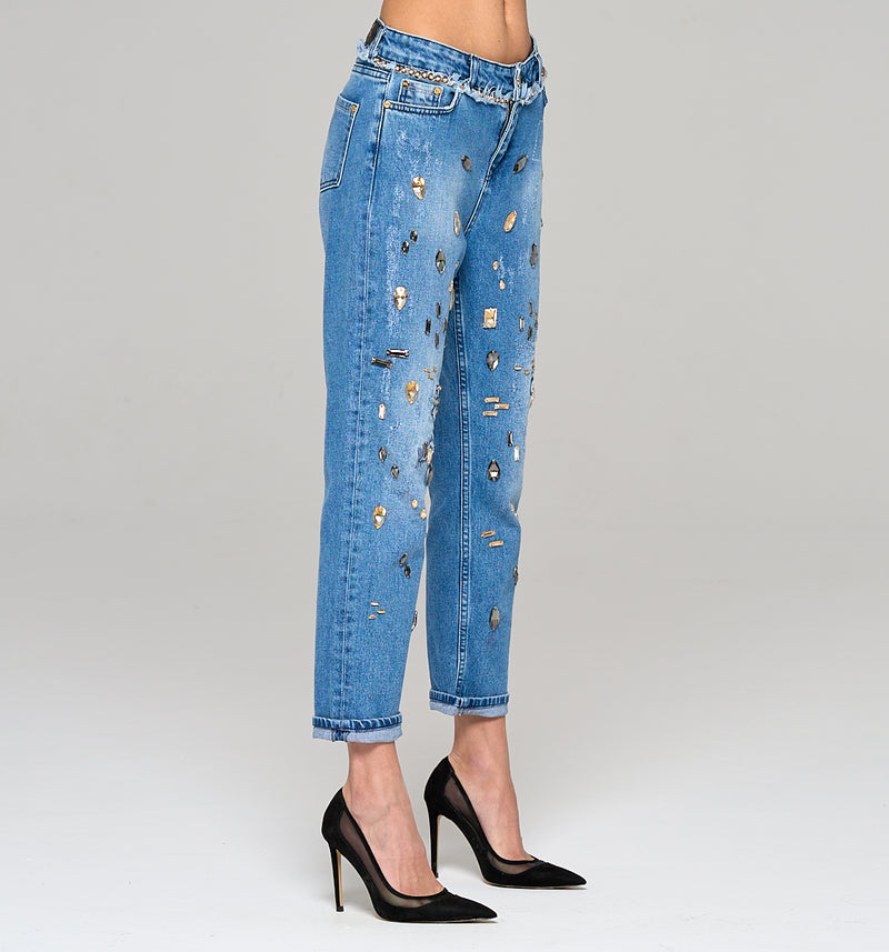 Victoria The  Royal  Denim  Loose Fit Jeans mit Glassteinen Hand benäht