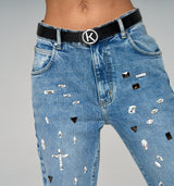 Boyfriend Jeans im Glam Rock Look mit echten Swarovski Kristallen