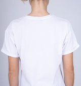 Cooles weißes Baumwoll T-Shirt im Boxy Fit mit tonaler Schrift