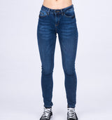 Skinny elastische Fit Mid Waist Jeans in mittlerem Denim Blau