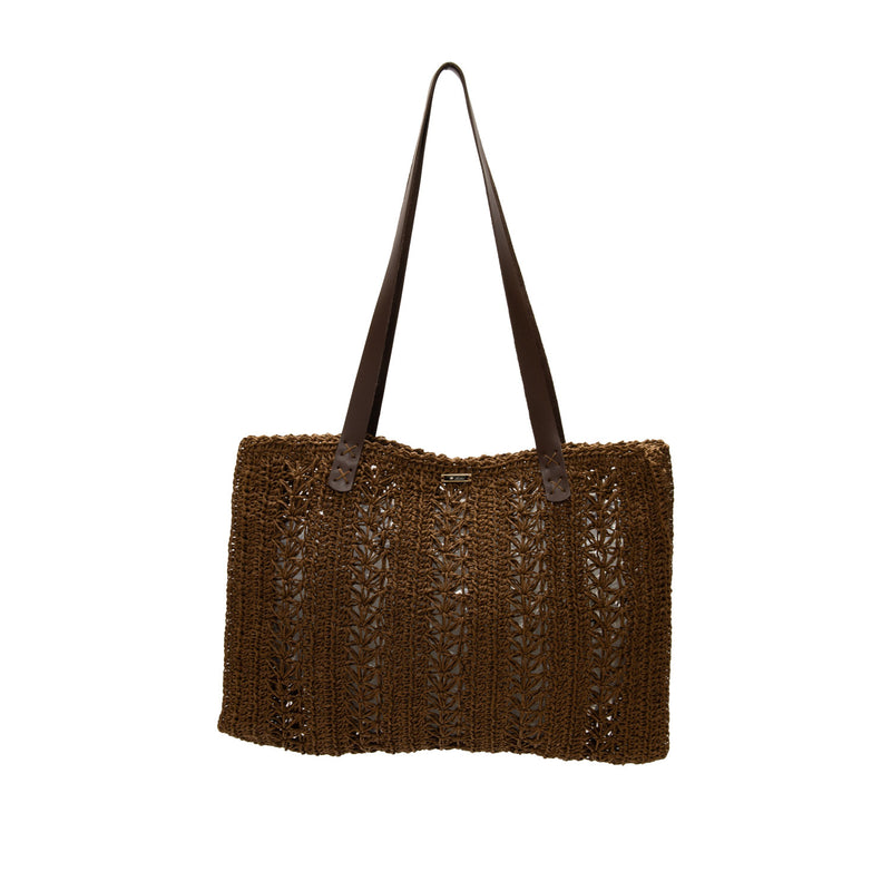 Chocolate Chic: Handgefertigte Bohem Basttasche 7 in Schokobraun mit langen PU-Trägern