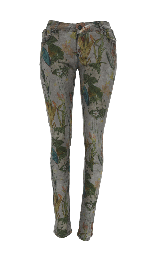 Slim fit mid waist trousers with a floral design